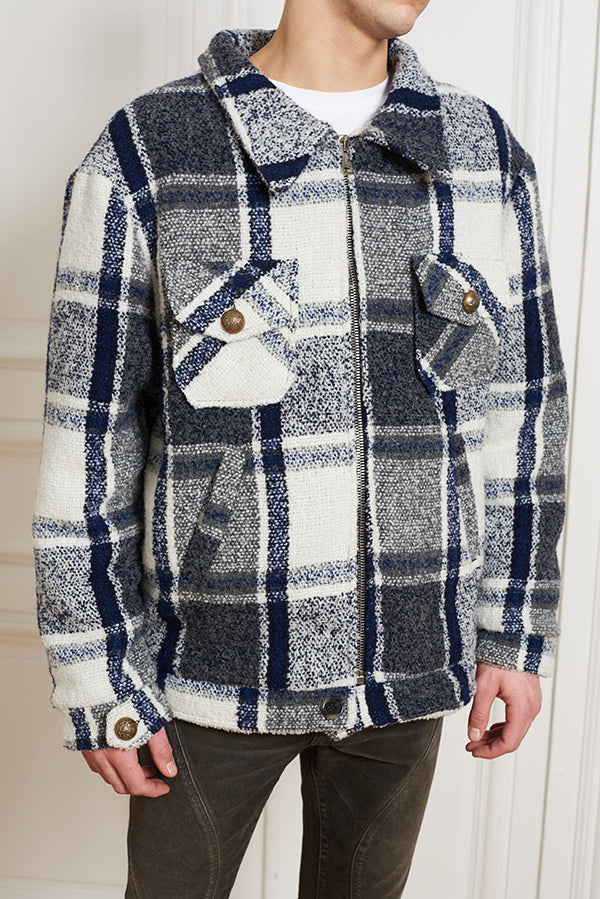 BLUE UNISEX CHECKERED JACKET - Faith Connexion