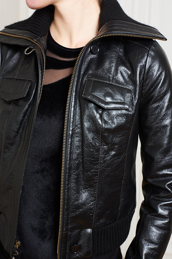 HIGH COLLAR LEATHER JACKET - Faith Connexion