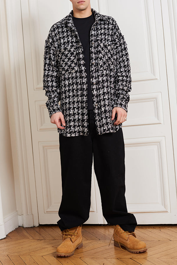 BLACK TWEED OVERSIZED SHIRT - Faith Connexion