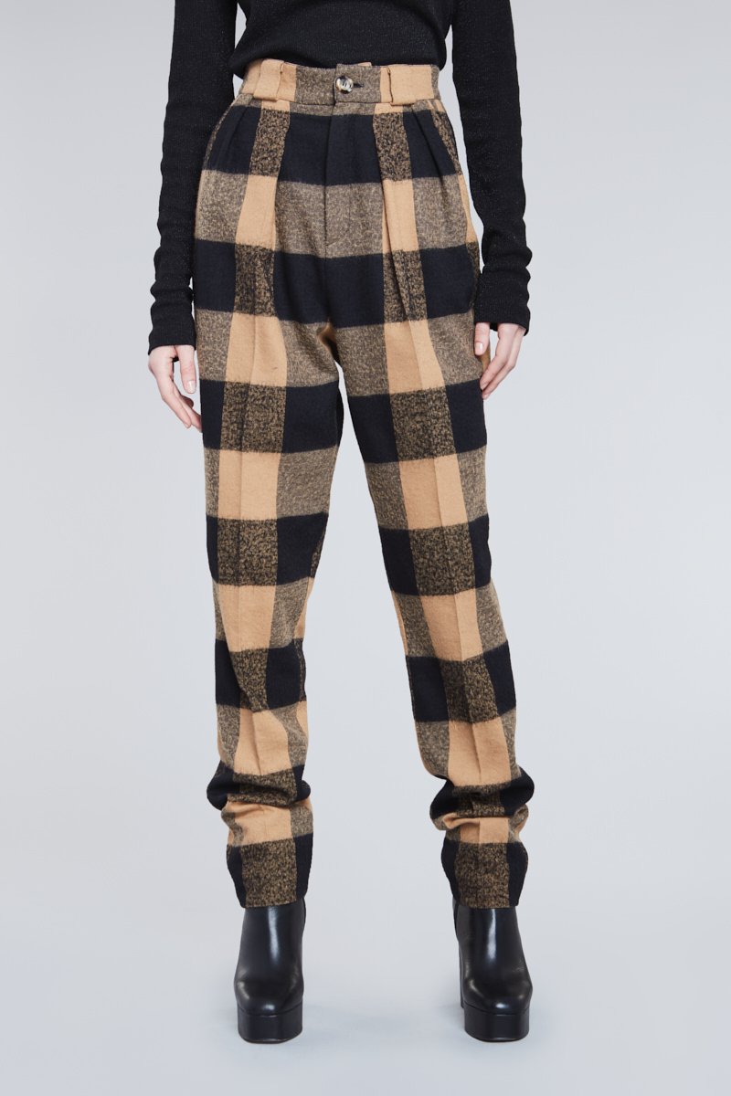 CHECKERED HIGH WAIST TAILORED PANTS - Faith Connexion