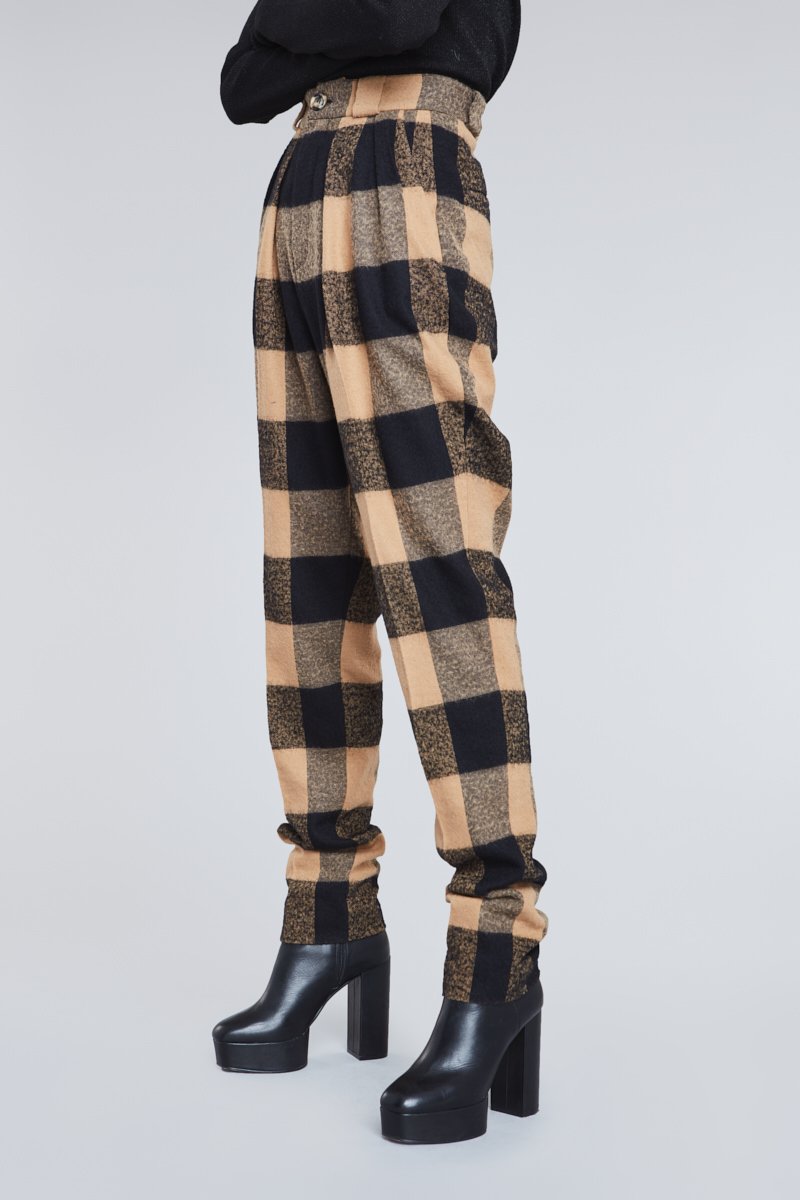 CHECKERED HIGH WAIST TAILORED PANTS - Faith Connexion