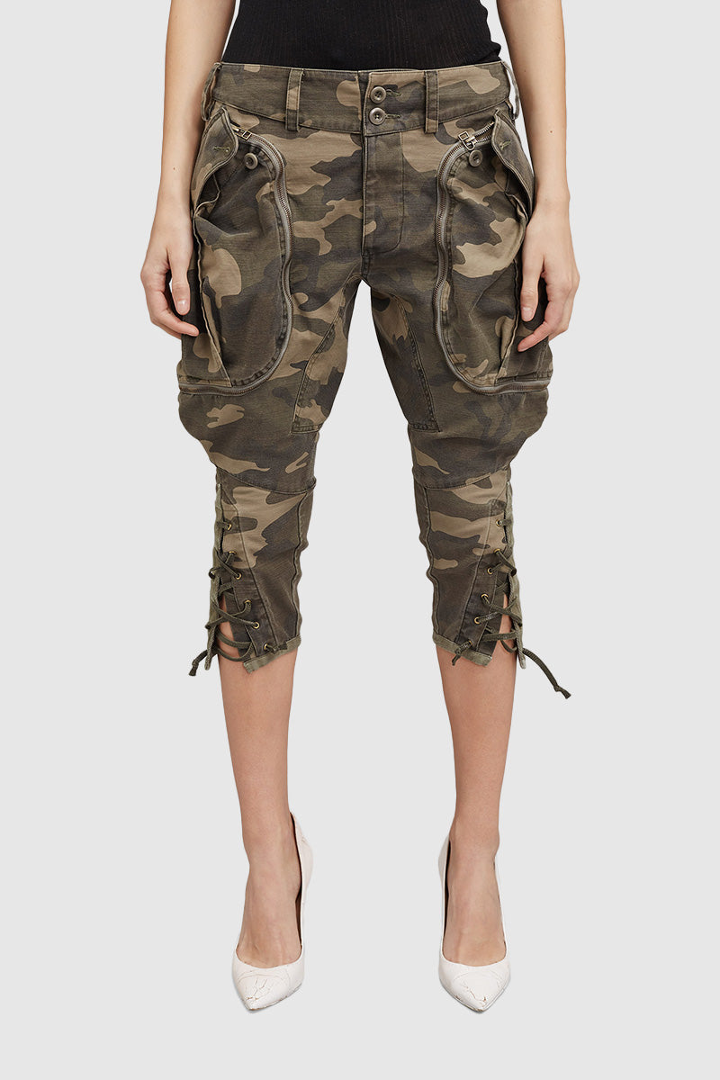 GREEN CAMO CARGO PANTS - Faith Connexion