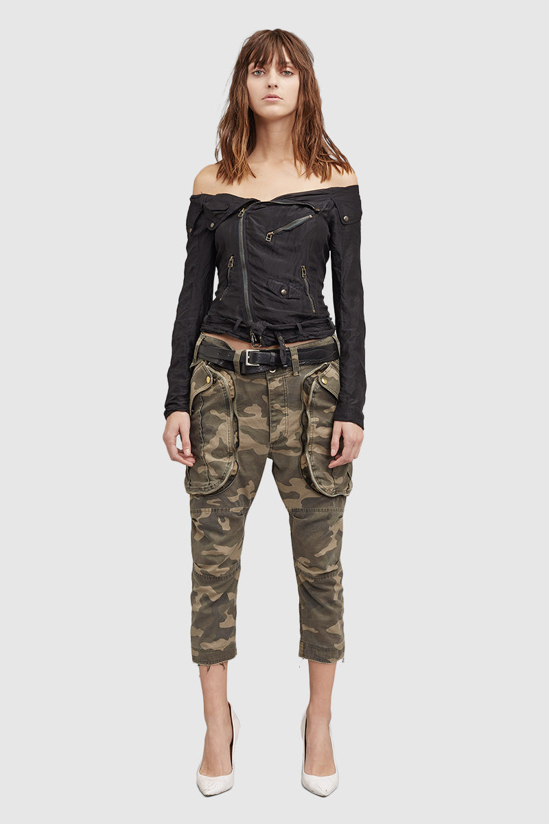 GREEN CAMO CARGO PANTS - Faith Connexion