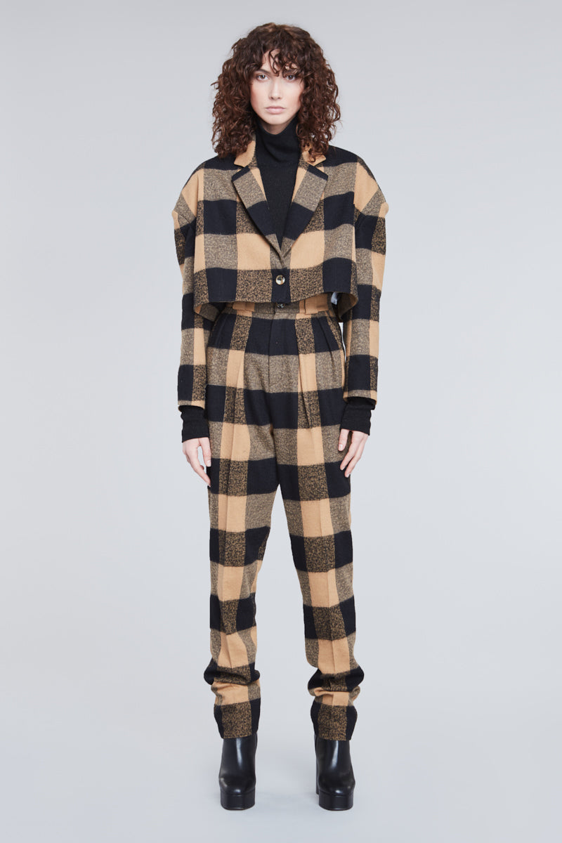 CHECKERED HIGH WAIST TAILORED PANTS - Faith Connexion