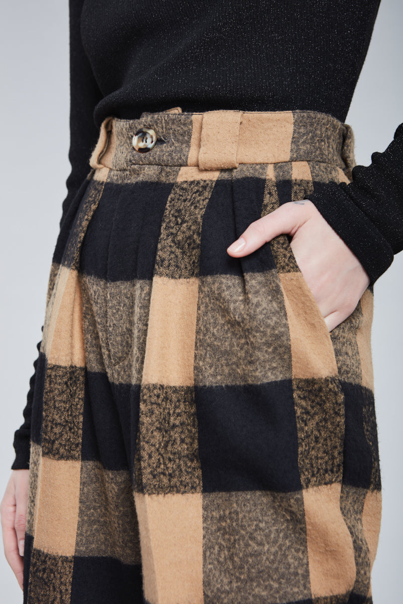 CHECKERED HIGH WAIST TAILORED PANTS - Faith Connexion