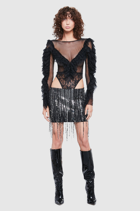 BLACK LONG SLEEVE BODYSUIT - Faith Connexion